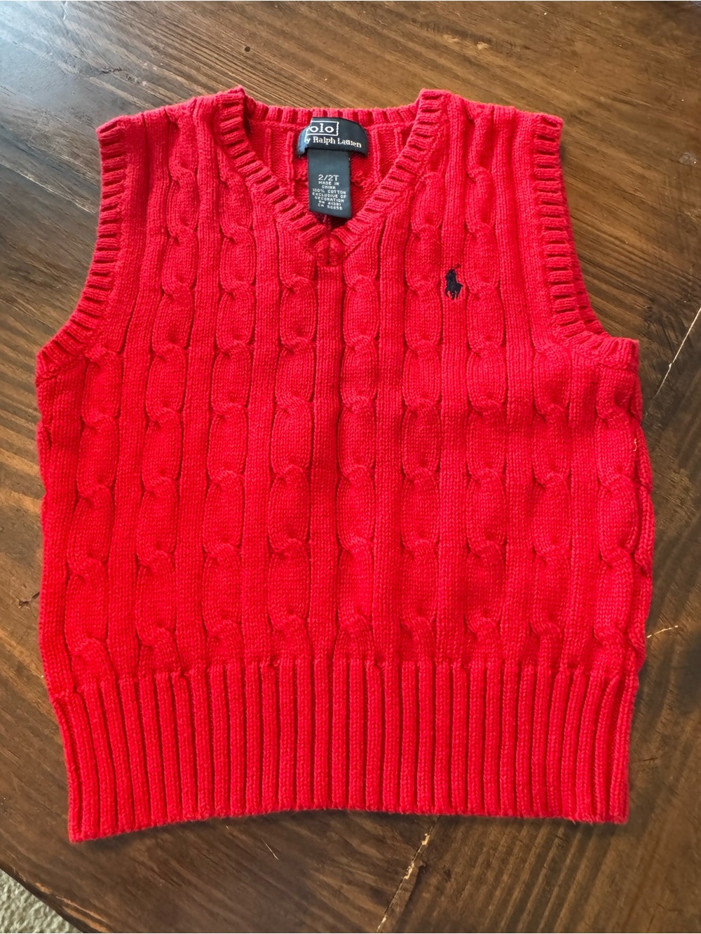 Ralph Lauren Bright Red Cable-Knit V-Neck Sweater Vest